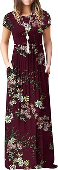Women's Short Sleeve Maxi Dress Casual Long Dress with Pockets