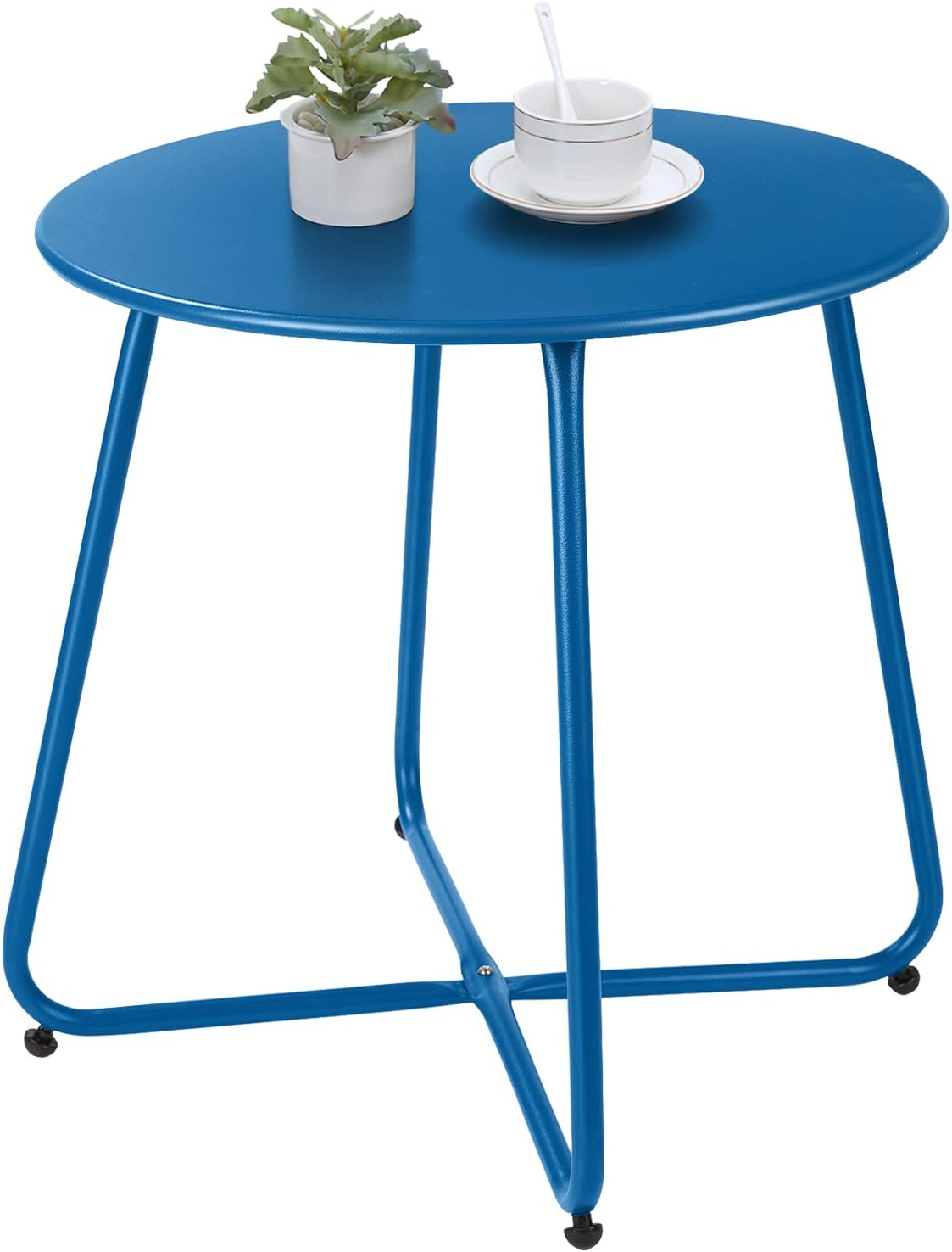 Patio Outdoor Side Table Waterproof Round Metal Steel Small Table