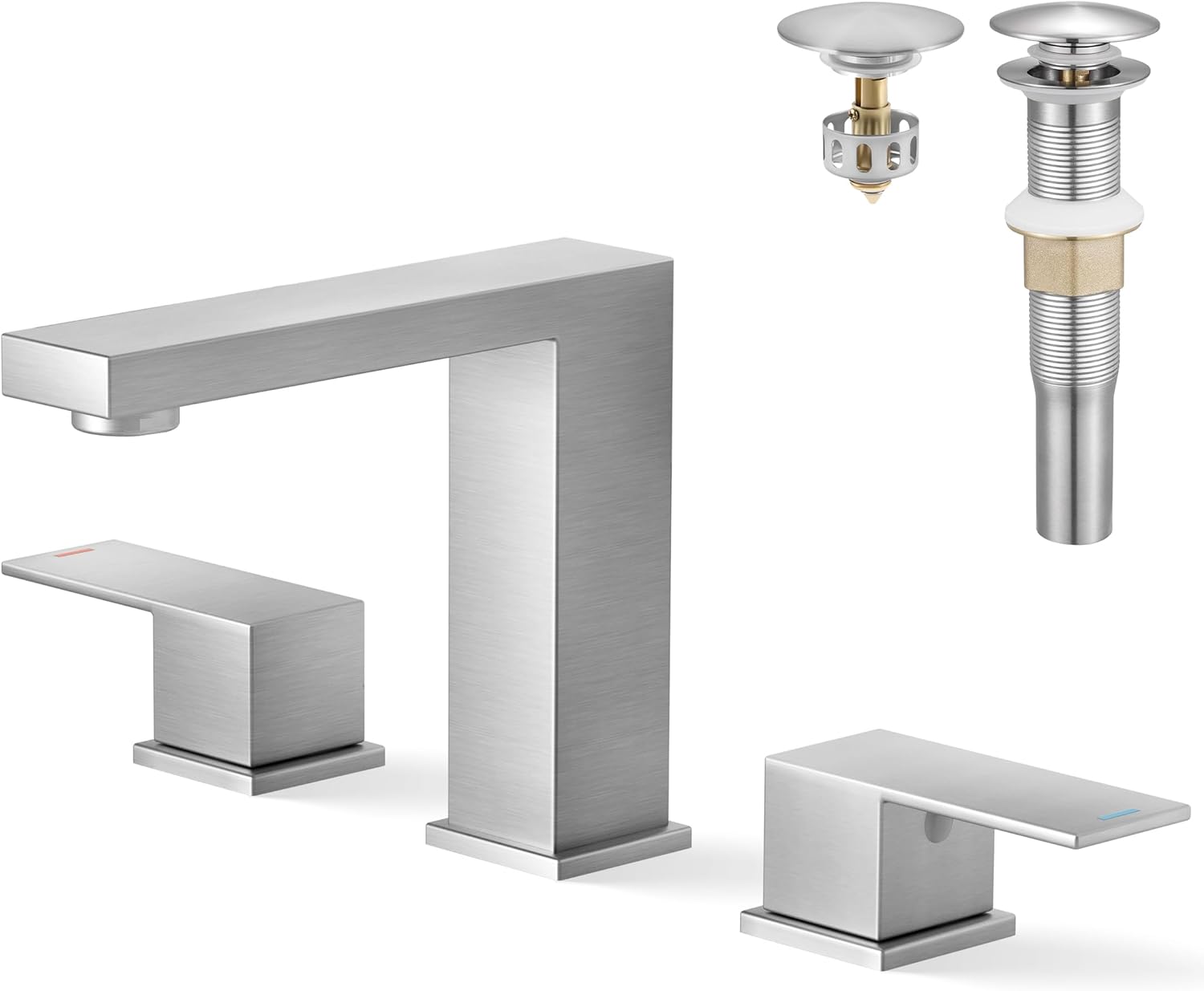 KES Brushed Nickel Bathroom Faucet with Metal Drain and Supply Line