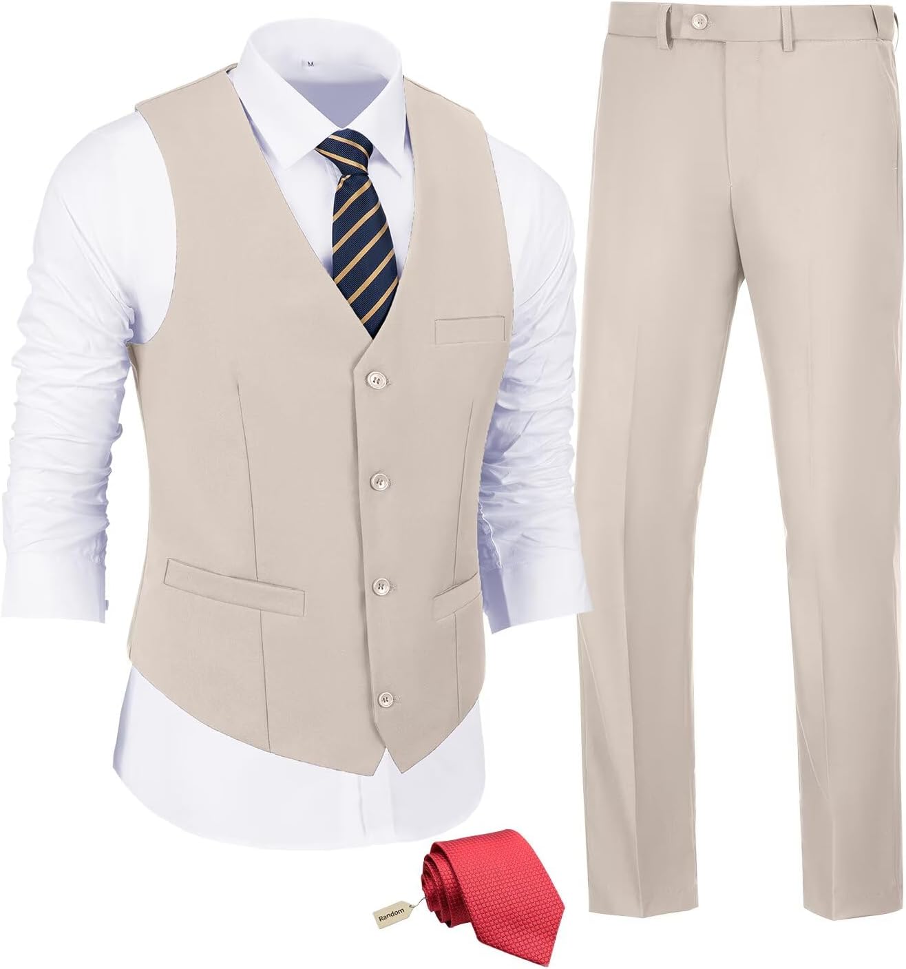 JPF Men's 3 Piece Slim Fit Suit Set with Vest and Tie Included