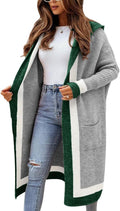 Color Block Vertical Striped Open Front Oversized Hooded Long