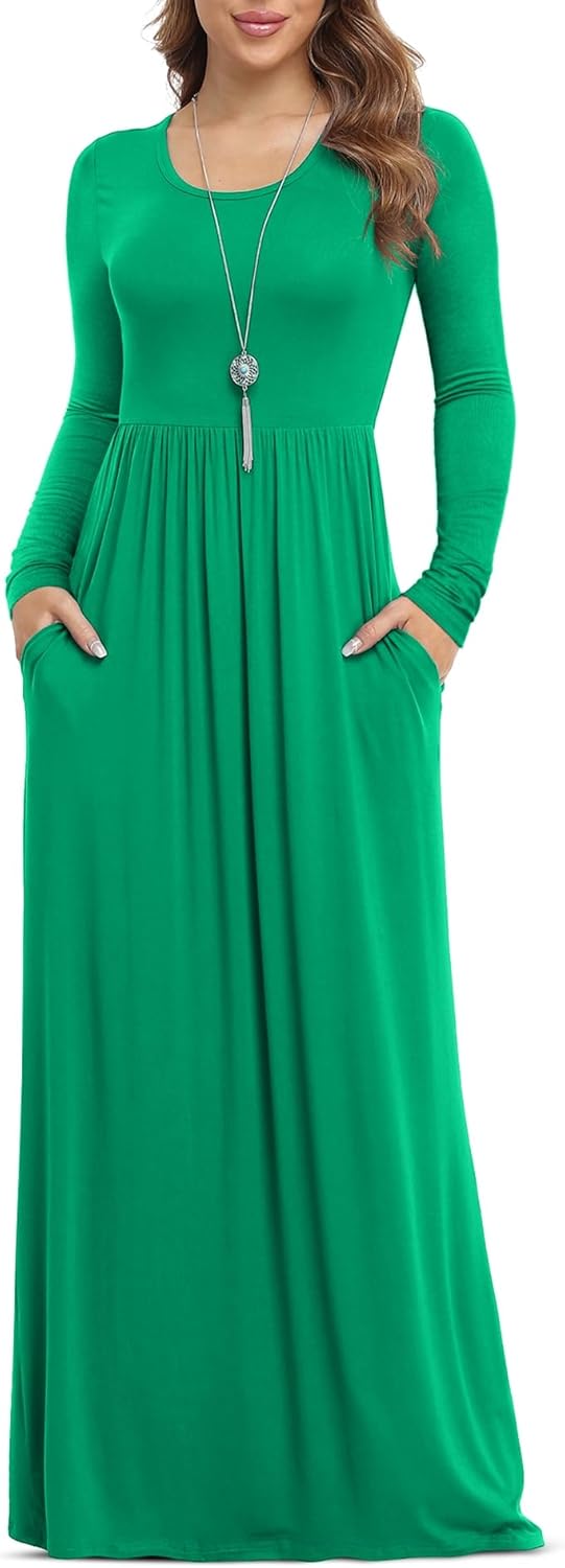 Women's Casual Long Sleeve Maxi Dresses with Pockets for Daily Wear