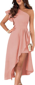 Womens One Shoulder Ruffle Empire Waist Midi Dress - Formal Fit