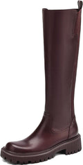 Women's Knee High Chunky Lug Sole Riding Boots - Comfortable Stretch