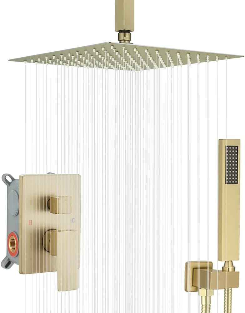 12 Inch Ceiling Mount Brushed Gold Shower System for Luxury Bath