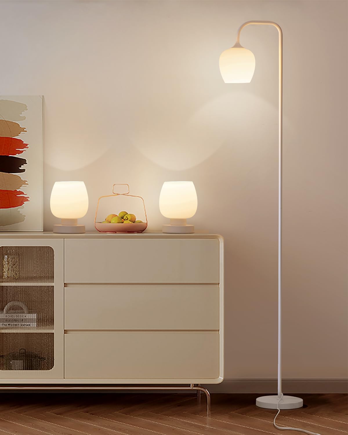 ONEWISH Lamp Set of 3 - Modern Touch Bedside & Floor Lamps
