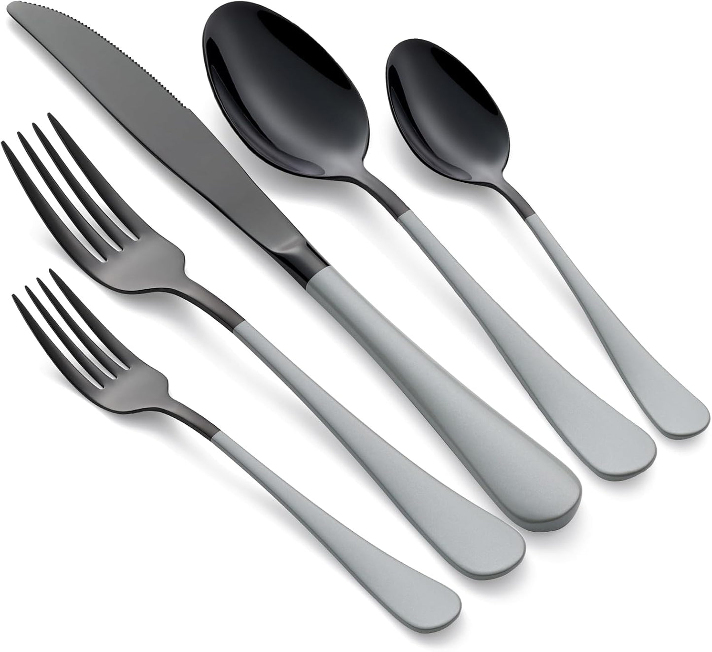 20-Piece Black Silverware Set with Ergonomic Gray Handles