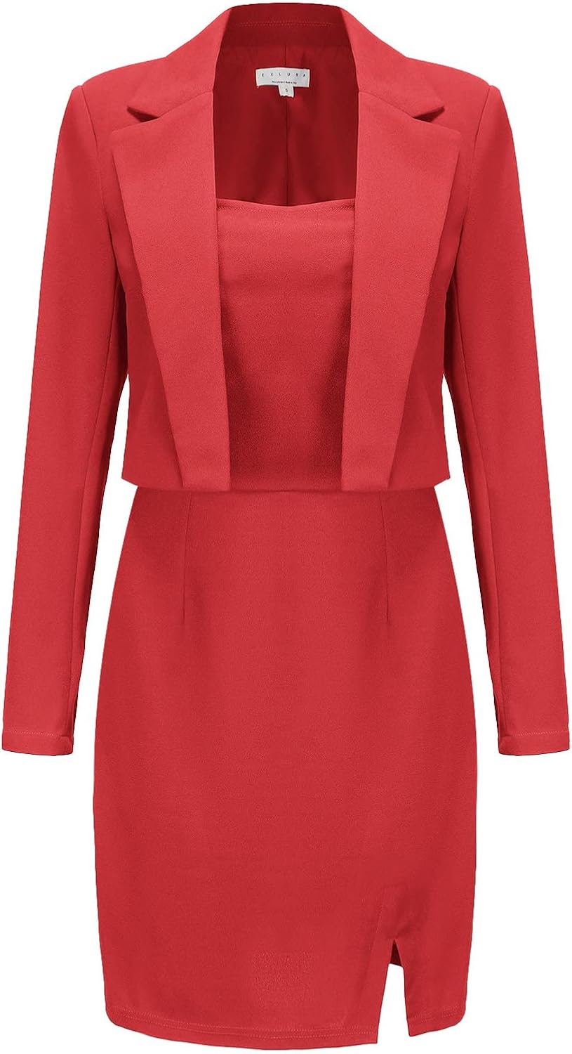 EXLURA Women's Professional Business Blazer Dress Suit Set