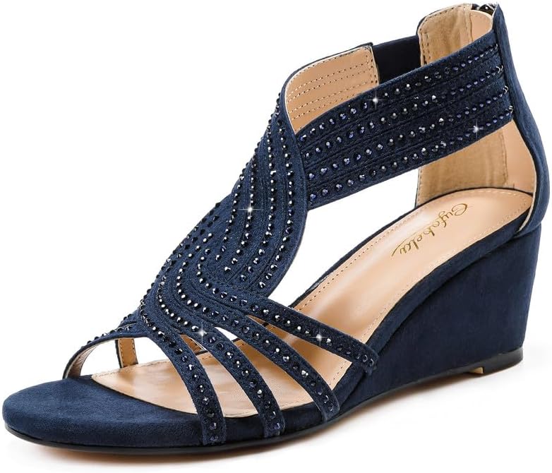 Sparkly Rhinestone Wedge Sandals for Women - Dressy Comfort