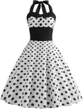Women's Halter Cocktail Swing Dress with Vintage Polka Dots