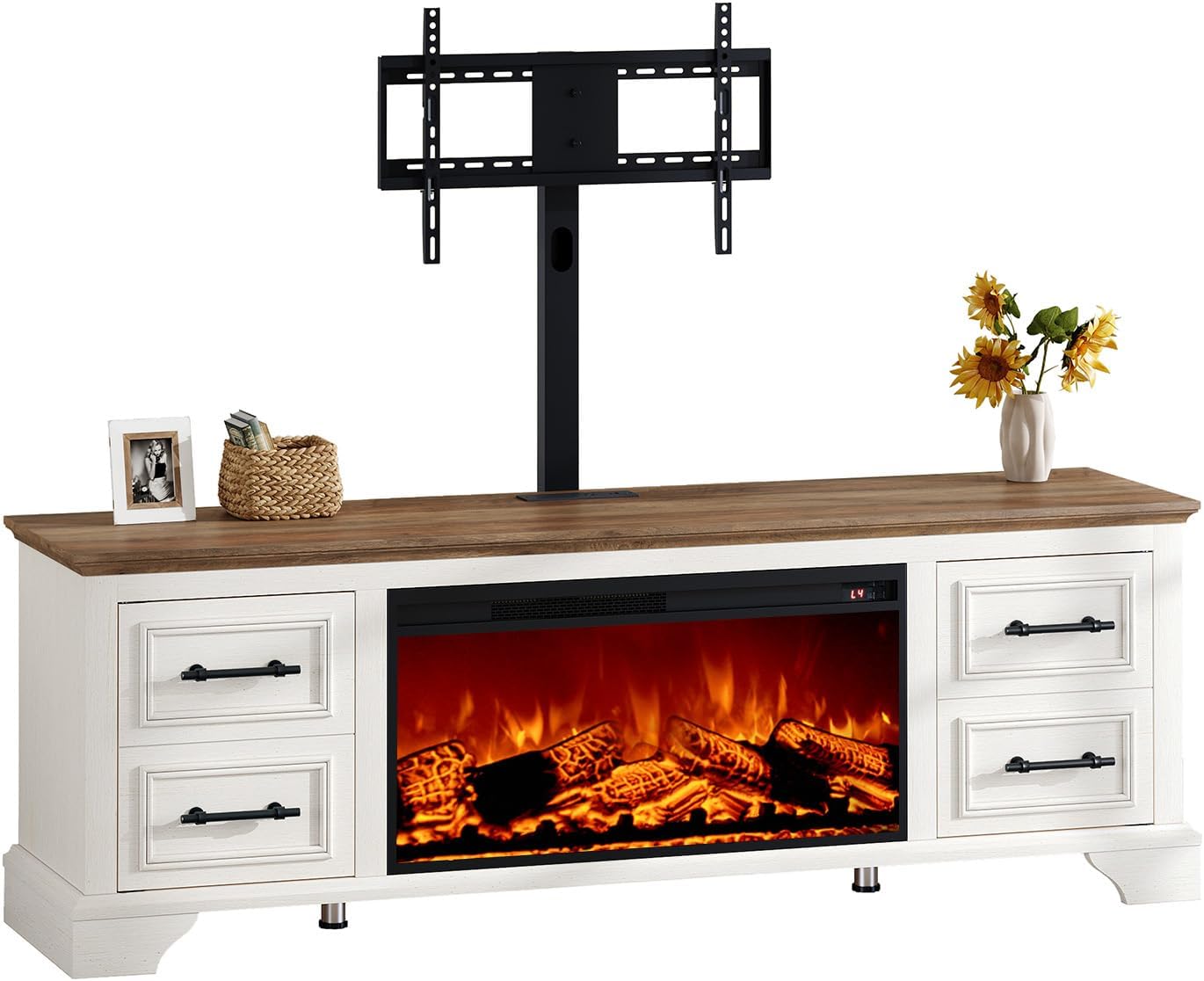 Farmhouse Fireplace TV Stand: 30'' Electric Fireplace, Antique White
