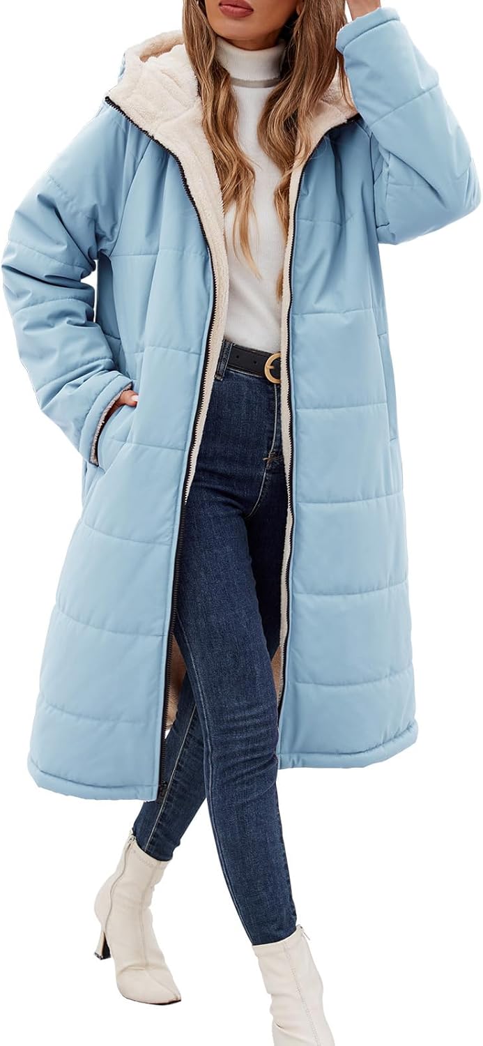 Long Womens Winter Coat Fleece Lined Puffer Jacket with Hood