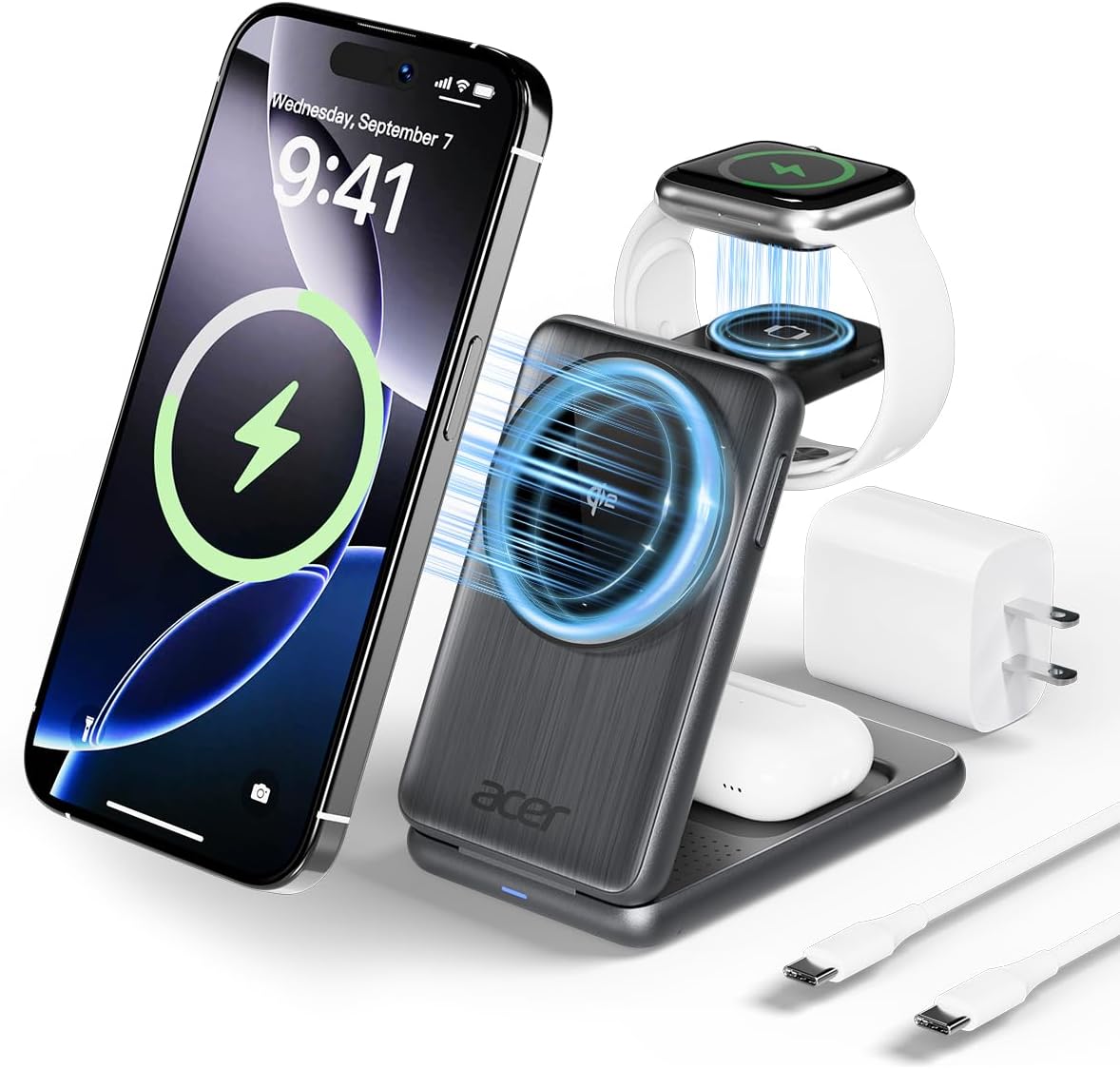 Acer Magnetic Wireless Charger - 3 in 1 Fast Charging Station