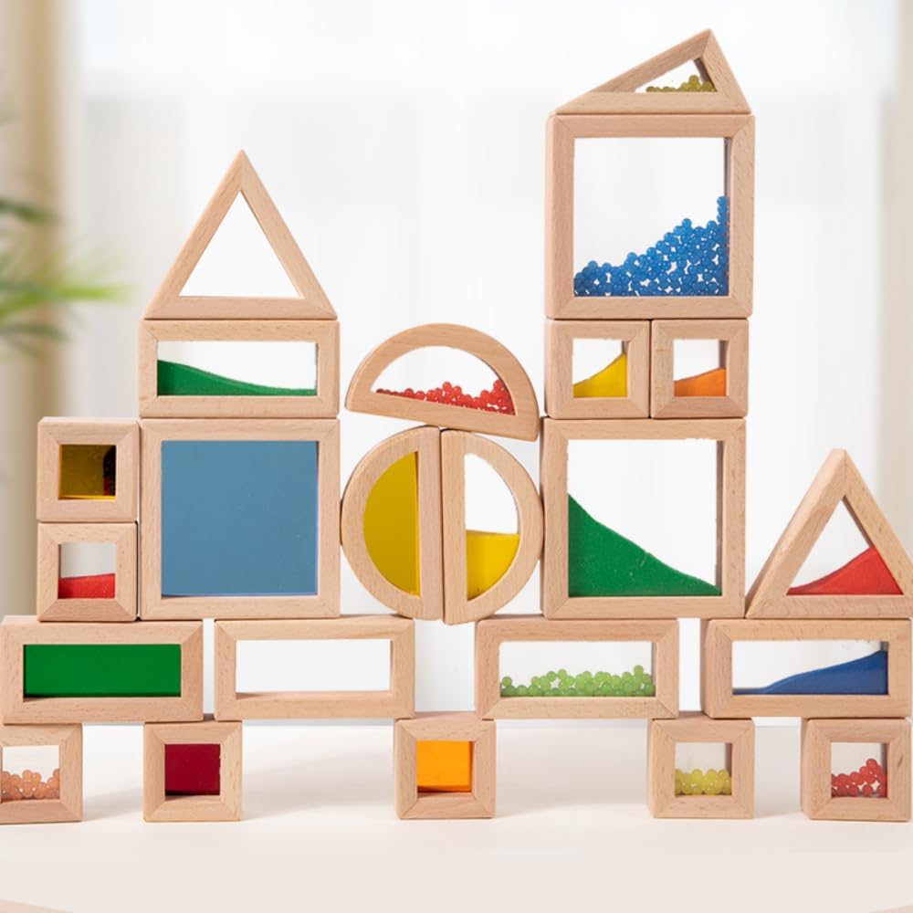 Rainbow Sensory Toys Blocks for Toddlers - 15 Pcs Large Set