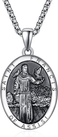 ADMETUS 925 Sterling Silver Saint Francis Medal Necklace - Protective