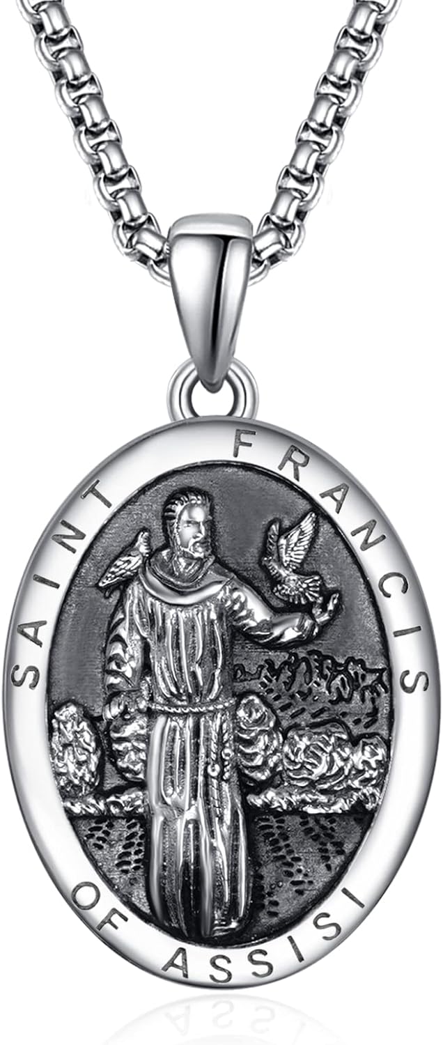 925 Sterling Silver Patron Saint Medals Amulet Necklace for Men