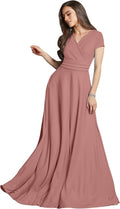 Cinnamon Rose Pink Womens Cap Sleeve V-Neck Flowy Maxi Dress