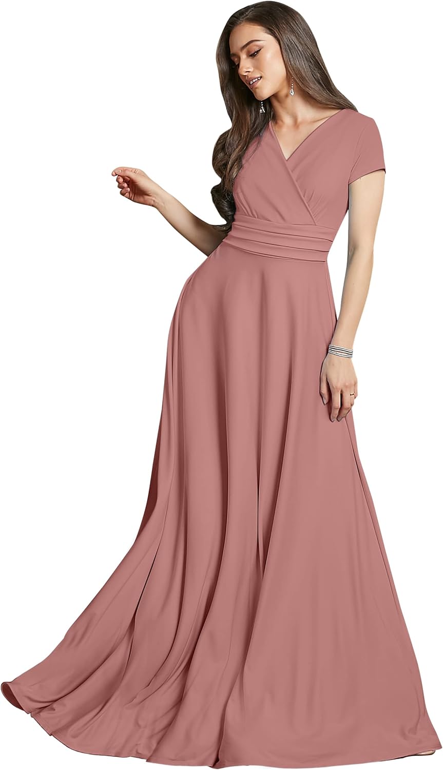 KOH KOH Womens Sexy Cap Short Sleeve V-Neck Flowy Gown