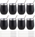 12 oz Insulated Wine Tumbler Black - 8 Pack Stemless Cups