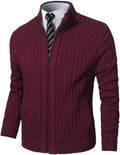 Men's Full Zip Cardigan Sweater Slim Fit with Stand Collar - Warm Knit