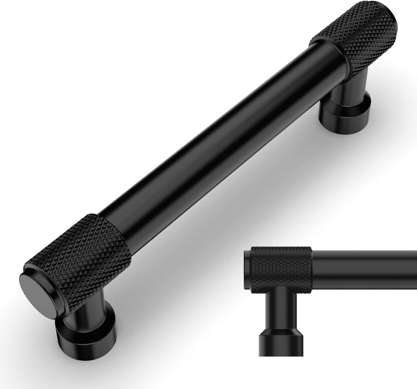 Amerdeco 10 Pack Matte Black Knurled Cabinet Pulls for Kitchen