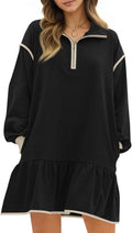 Wenrine Womens Oversized Sweatshirt Dress - Cozy Quarter Zip Ruffle