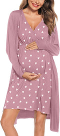SWOMOG Women Maternity Nursing Gown and Robe Set - Comfortable Sleep