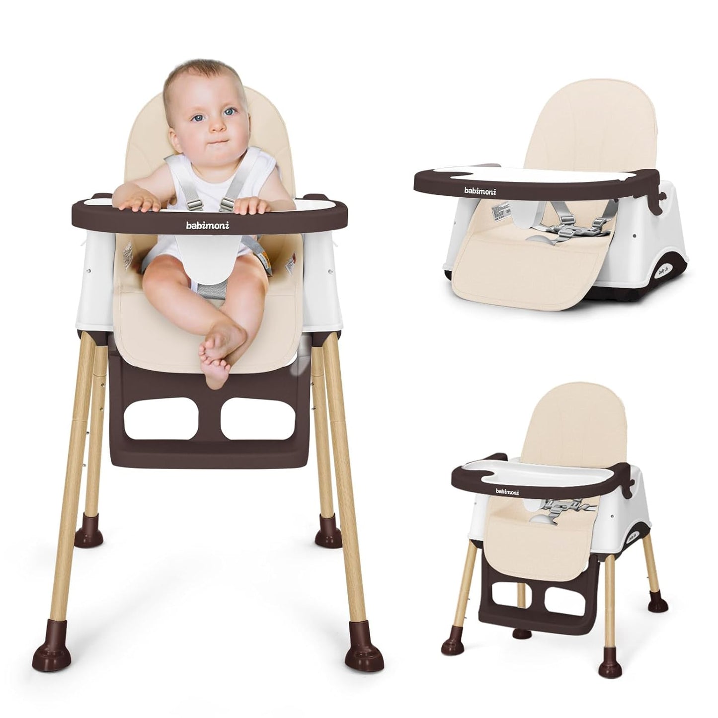 3 in 1 Convertible High Chair for Babies and Toddlers, Cream
