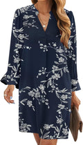 Wkior Long Sleeve V Neck Swing Shift Dress - Casual Flowy Fit