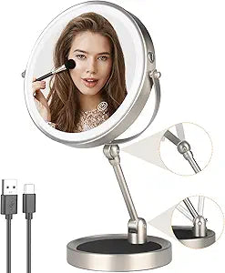 Light Makeup Mirror with Adjustable Height and 10X Magnification