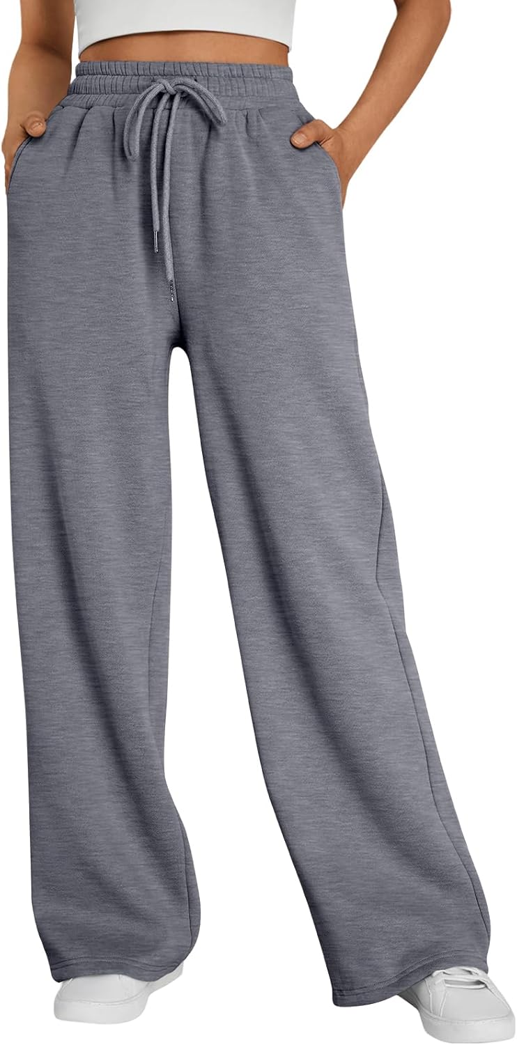 Trendy Queen Womens Wide Leg Fleece Lined Sweatpants for Comfort