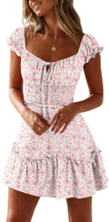 YOBECHO Womens Summer Ruffle Sleeve Sweetheart Neckline Dress