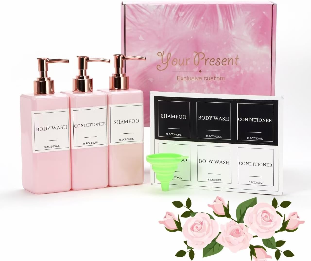 Refillable Shower Dispenser Set w/ Waterproof Labels