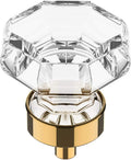 Clear Crystal Glass Cabinet Knobs 10 Pack - Gold Finish 1.38in