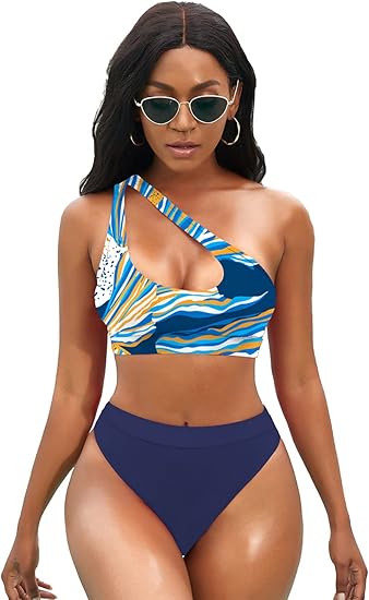 NAFLEAP Women's One Shoulder Sport Bikini Set for Summer Fun