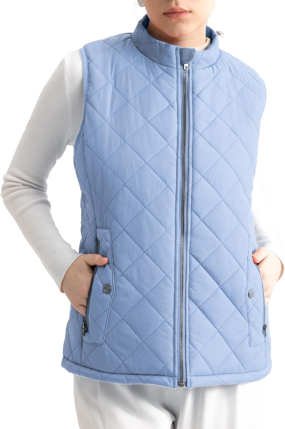 Water-Resistant Quilted Puffer Vest for Women with Pockets