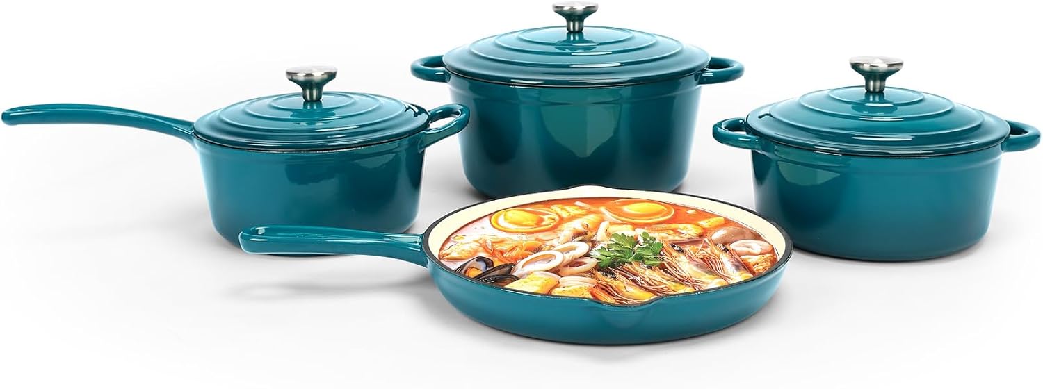 QuliMetal Nonstick Enameled Cast Iron Cookware Set for All Stovetops