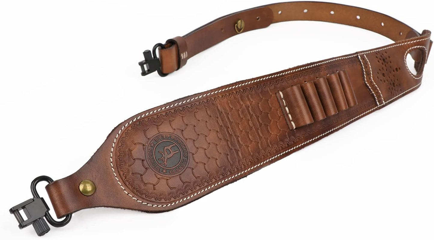 TOURBON Vintage Leather Ammo Holder Rifle Sling for Hunting