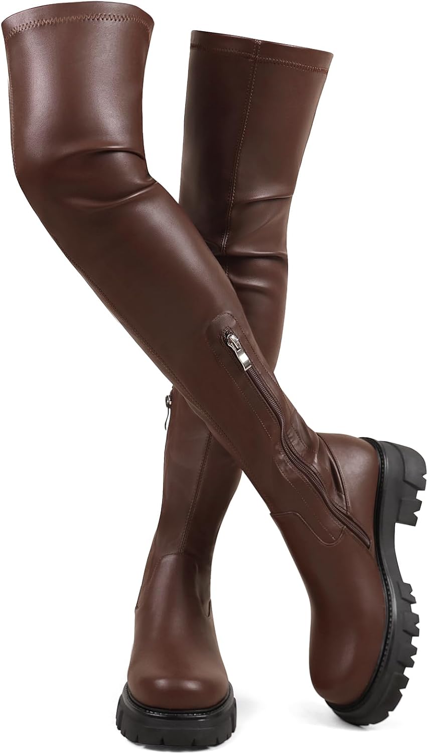 Stylish Black Thigh High Boots for Women with Chunky Heels