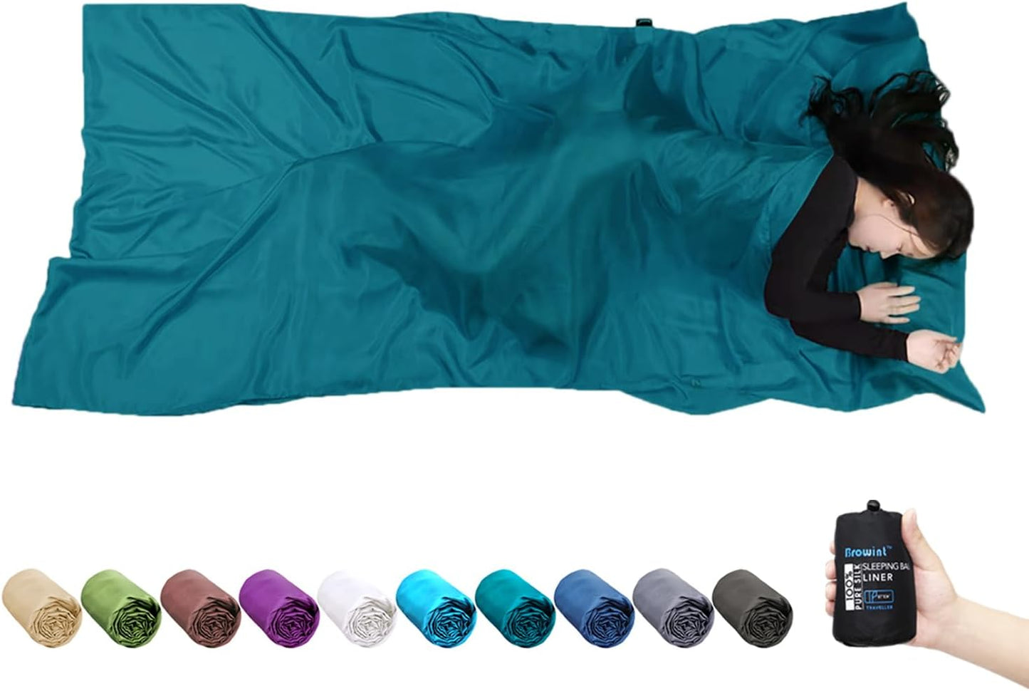 BROWINT Silk Sleeping Bag Liner - Extra Wide Travel Sheet