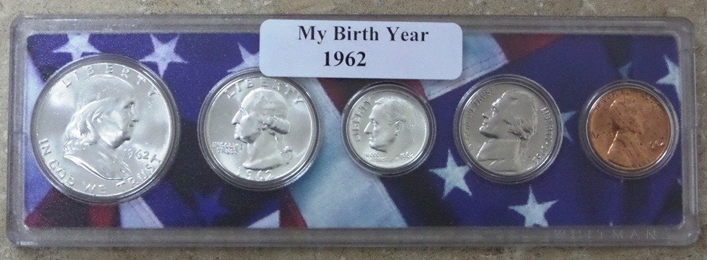 1962-5 Coin Birth Year Set in American Flag Holder Uncirculated