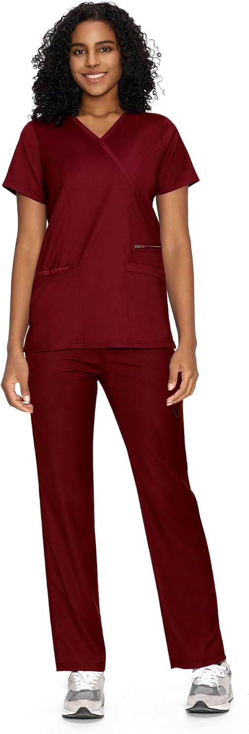 COZYFIT Scrubs for Women - Soft Fabric Mock Wrap Top & Pants