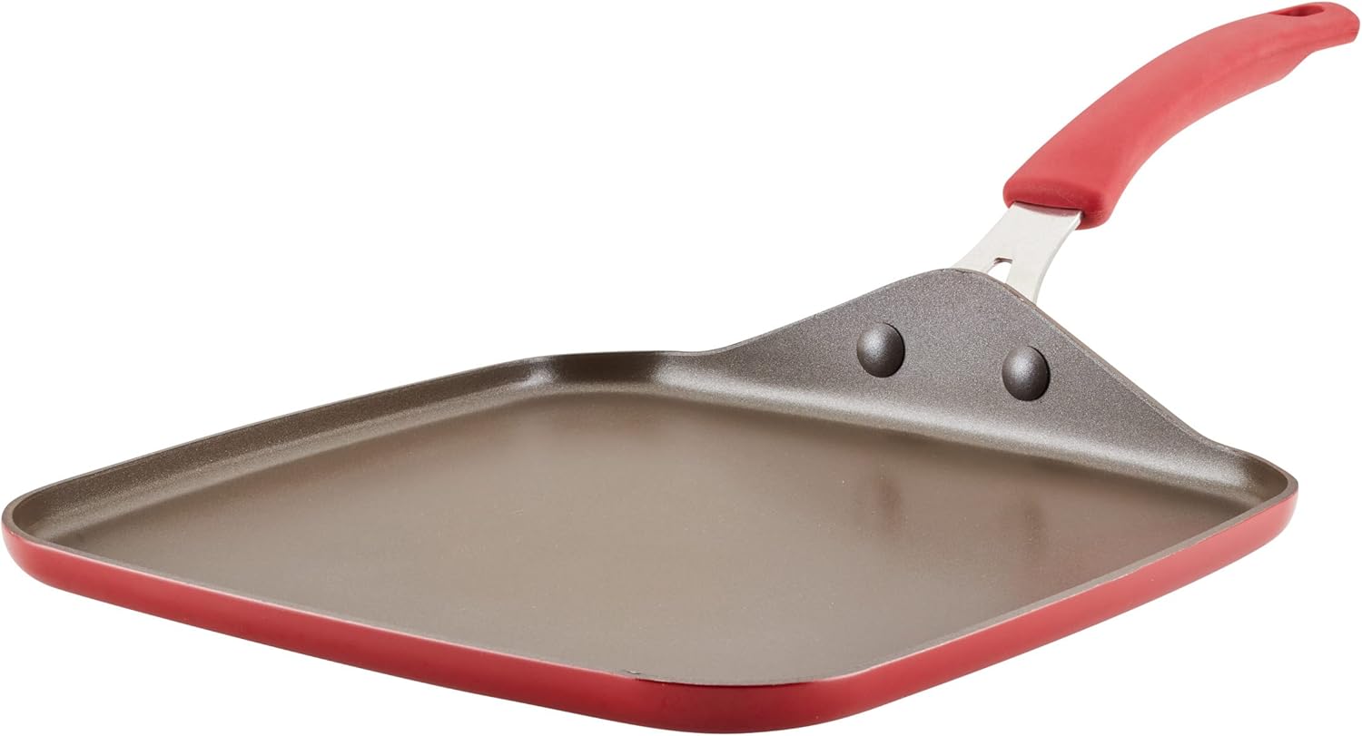 Rachael Ray Nonstick Stovetop Griddle Pan, 11 Inch, Red