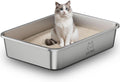 Jumbo Stainless Steel Cat Litter Box - XXL High Sides for Big Cats