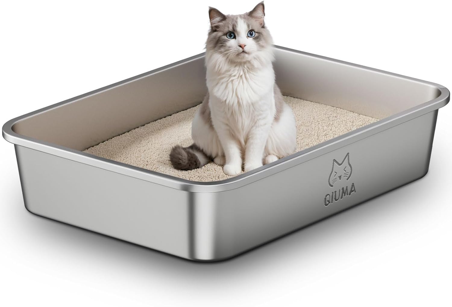 Jumbo Stainless Steel Cat Litter Box for Large Cats & Multi-Cat Homes