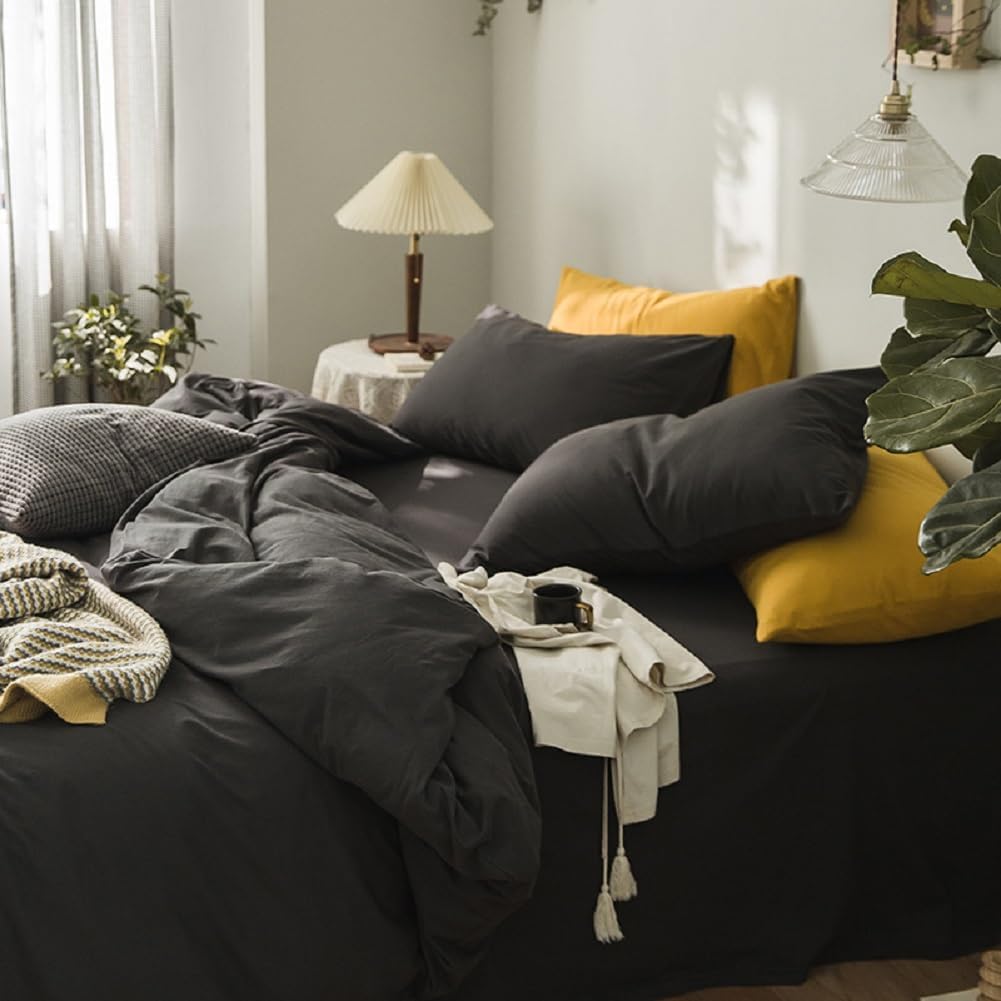 Charcoal Grey Duvet Cover Set Queen - Soft Jersey Knit Bedding