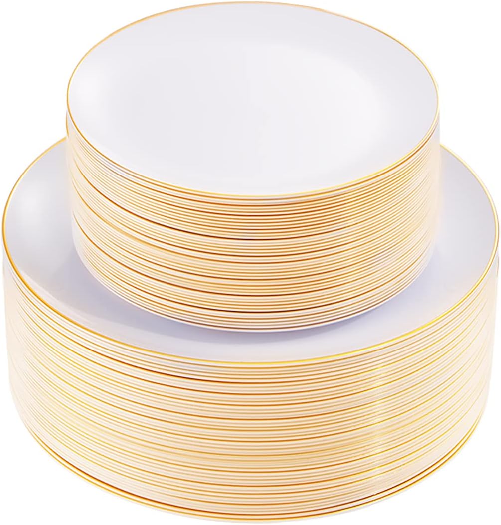 KIRE Elegant White & Gold Disposable Plates Set