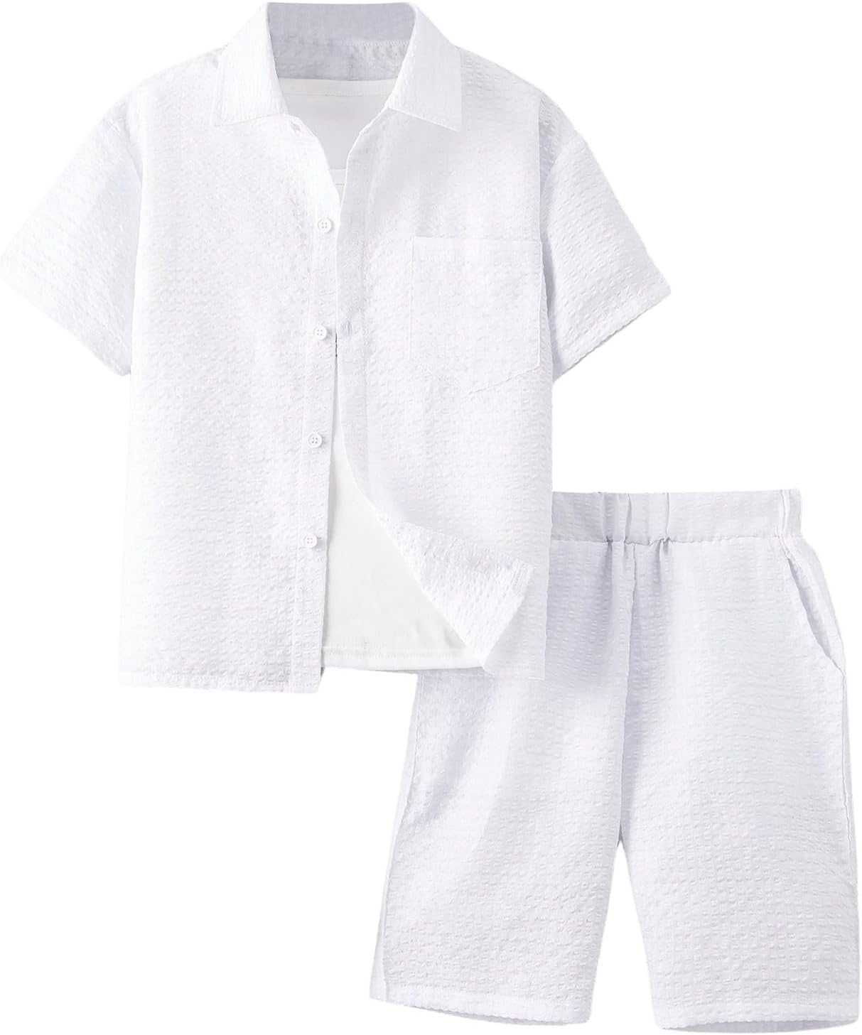 Boy's 2 Piece Beach Vacation Textured Linen Outfit for Summer