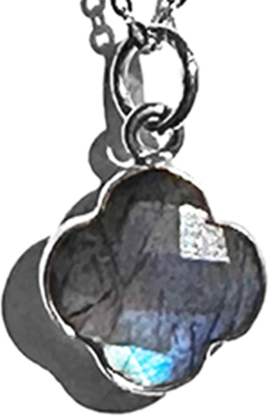 Genuine Gemstone Necklace with Four Leaf Clover Design