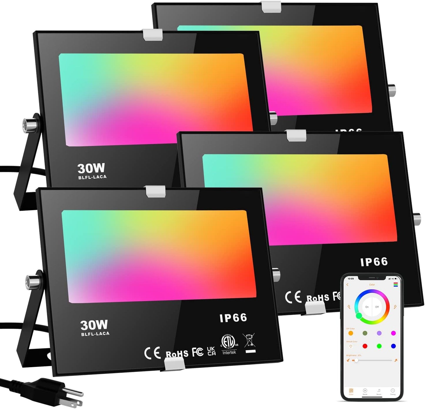 LED Flood Lights RGB Color Changing 30W Smart Outdoor Lighting